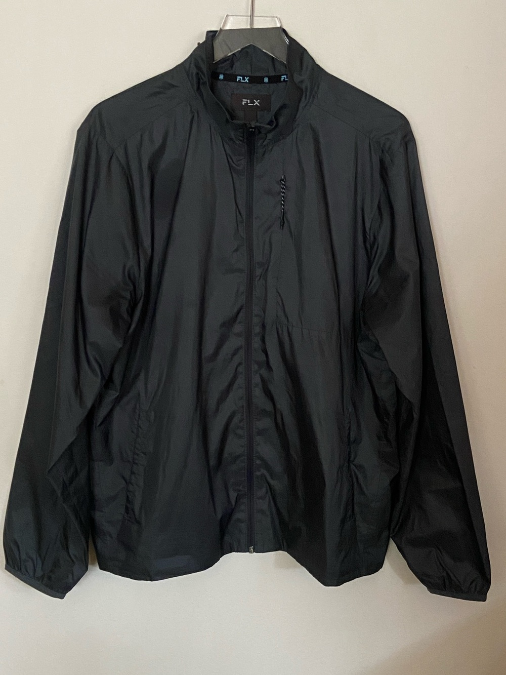 FLX Mens Large‎ Charcoal Packable Windbreaker Full Zip Lightweight